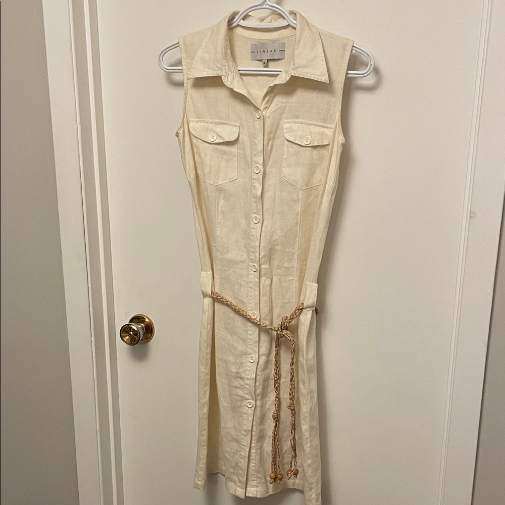 Women’s Linear Cream Linen Dress Size 34